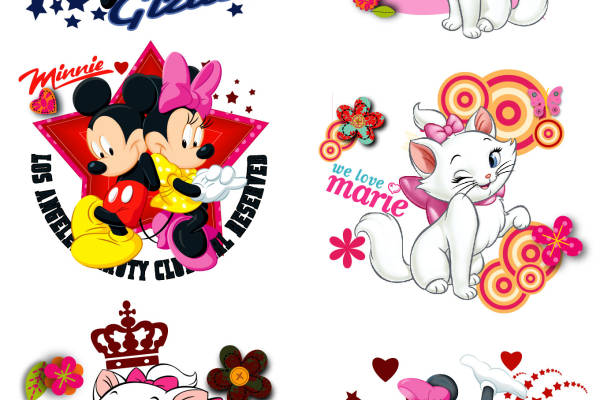 卡通动漫迪士尼米奇字母印花矢量图服装裁片T恤烫图印花花型素材