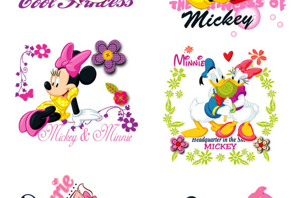 卡通动漫迪士尼米奇字母印花矢量图服装裁片T恤烫图印花花型素材
