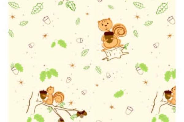 植物花纹动物小松鼠印花矢量图服装纺织数码印花花型素材