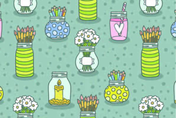 卡通植物花盆铅笔印花矢量图服装纺织数码印花花型素材