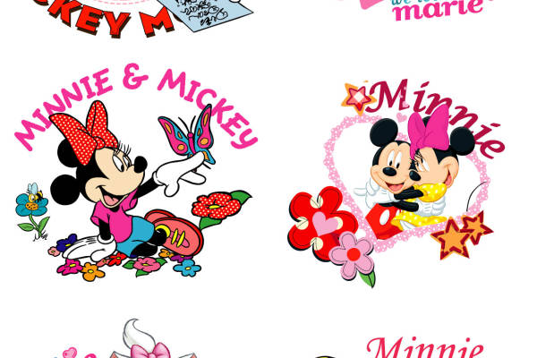 卡通动漫猫咪迪士尼米奇字母印花矢量图服装裁片T恤烫图印花花型素材