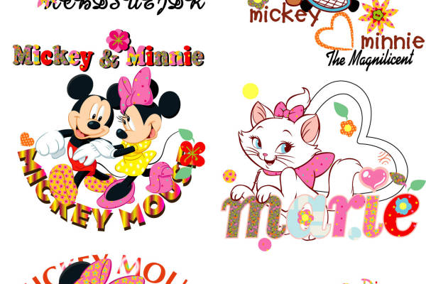 卡通动漫跳跳虎迪士尼米奇字母印花矢量图服装裁片T恤烫图印花花型素材
