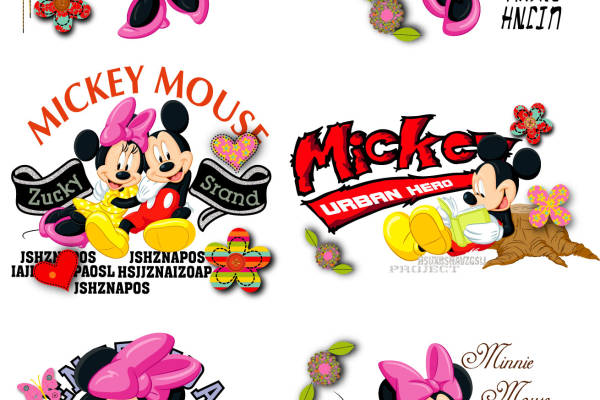 卡通动漫迪士尼米奇字母印花矢量图服装裁片T恤烫图印花花型素材