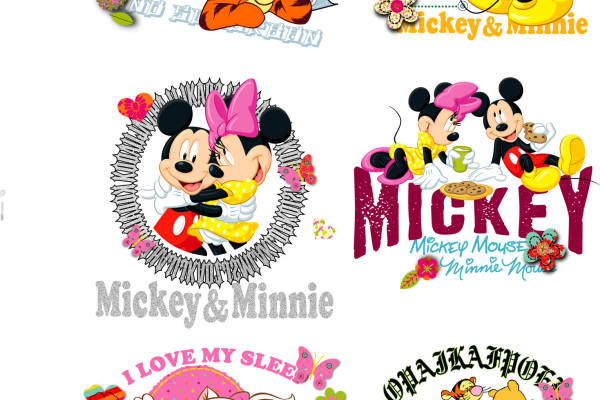 卡通动漫跳跳虎迪士尼米奇字母印花矢量图服装裁片T恤烫图印花花型素材