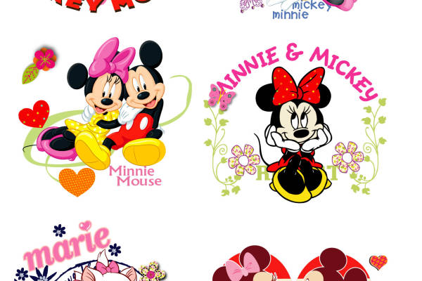 卡通动漫猫咪迪士尼米奇字母印花矢量图服装裁片T恤烫图印花花型素材