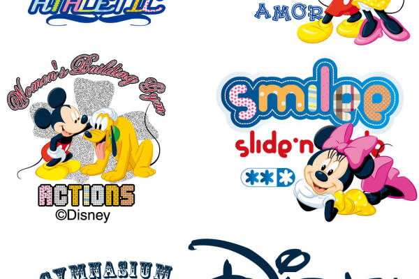 卡通动漫唐老鸭迪士尼米奇字母印花矢量图服装裁片T恤烫图印花花型素材