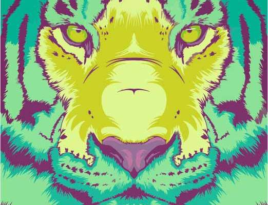 动物老虎图案印花矢量图服装裁片T恤烫图印花花型素材