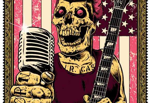 骷髅头吉他手字母印花矢量图服装裁片T恤烫图印花花型素材