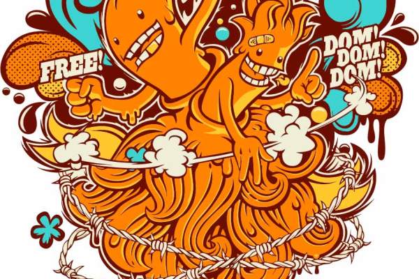 几何图案卡通人物火焰字母印花矢量图服装裁片T恤烫图印花花型素材