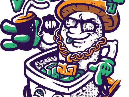 卡通人物矿车字母印花矢量图服装裁片T恤烫图印花花型素材