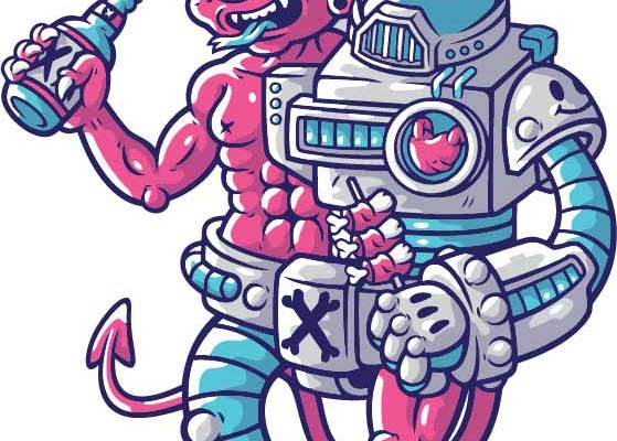 卡通怪兽人物机器人印花矢量图服装裁片T恤烫图印花花型素材