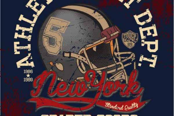 复古数字字母橄榄球帽印花矢量图服装裁片T恤烫图印花花型素材