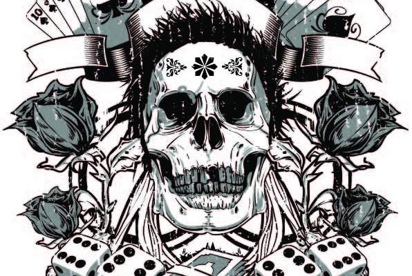 扑克牌骷髅头骰子字母印花矢量图服装裁片T恤烫图印花花型素材