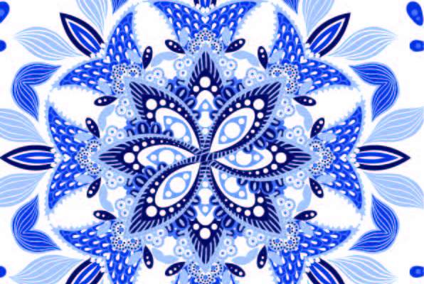 青花色复古花纹印花矢量图服装纺织数码印花花型素材