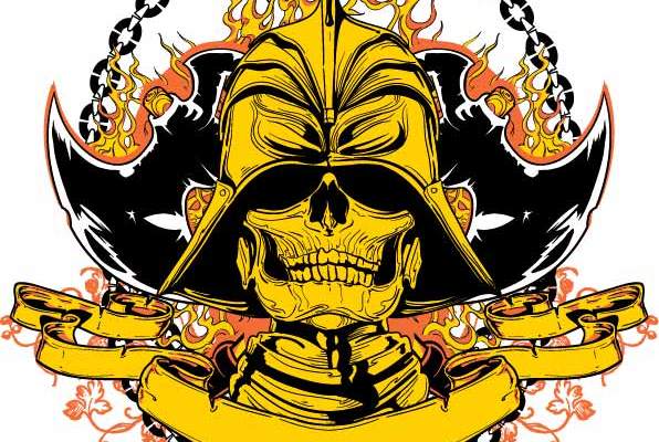 几何骷髅头花纹火焰印花矢量图服装裁片T恤烫图印花花型素材