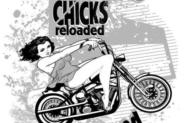 几何涂鸦字母女士人物摩托车印花矢量图服装裁片T恤烫图印花花心素材