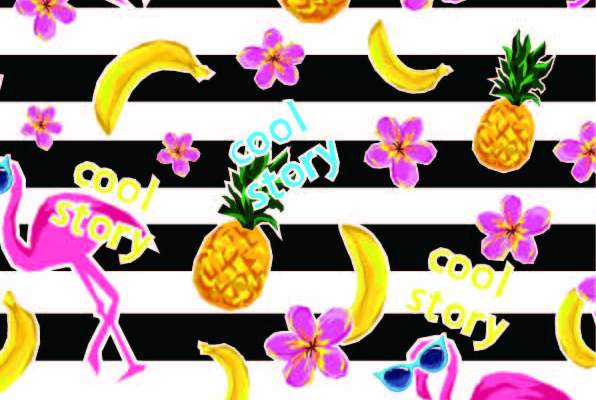 黑白条子动物火烈鸟字母印花矢量图服装纺织数码印花花型素材