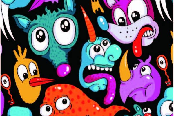 卡通动物涂鸦拼接印花矢量图服装纺织数码印花花型素材