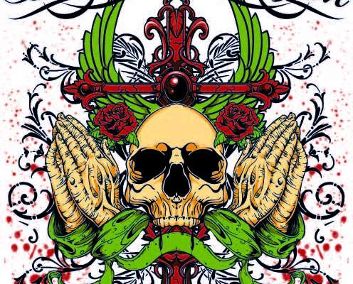 色彩涂鸦字母骷髅头印花矢量图服装裁片T恤烫图印花花型素材