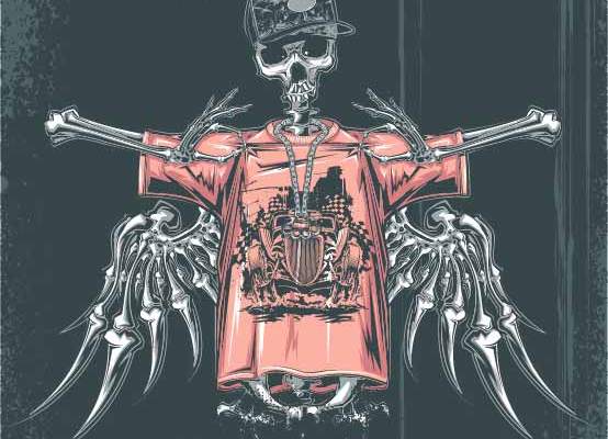 几何骷髅头图案印花矢量图服装裁片T恤烫图印花花型素材