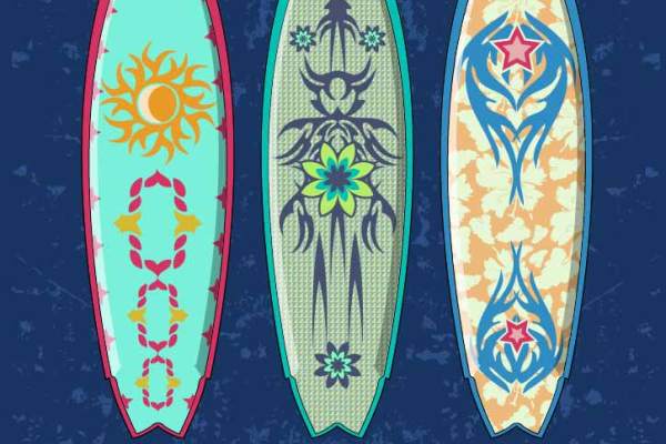 冲浪板字母涂鸦印花矢量图服装裁片T恤烫图印花花型素材