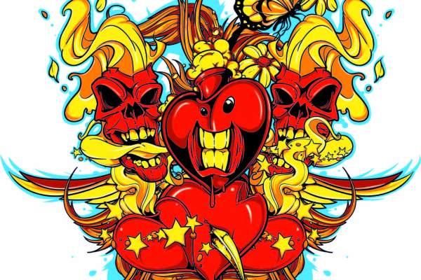 几何图案蝴蝶骷髅头火焰印花矢量图服装裁片T恤烫图印花花型素材