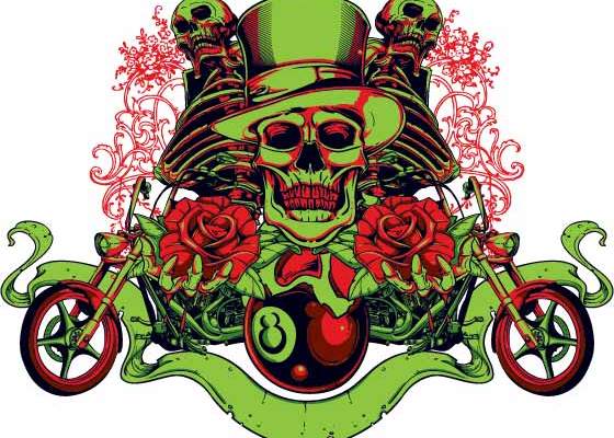 几何花纹骷髅头玫瑰花印花矢量图服装裁片T恤烫图印花花型素材