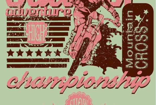 字母摩托车赛车手印花矢量图服装裁片T恤烫图印花花型素材