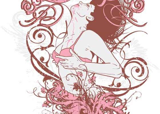 几何花纹字母女士人物印花矢量图服装裁片T恤烫图印花花型素材