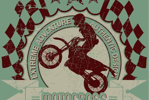 字母摩托车赛车手印花矢量图服装裁片T恤烫图印花花型素材