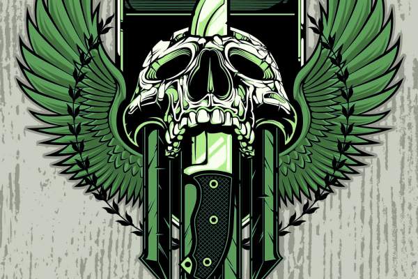 几何条纹翅膀骷髅头印花矢量图服装裁片T恤烫图印花花型素材