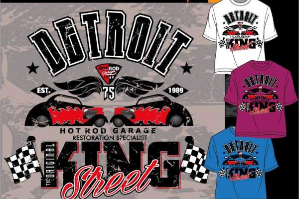 几何涂鸦字母赛车印花矢量图服装裁片T恤烫图印花花型素材