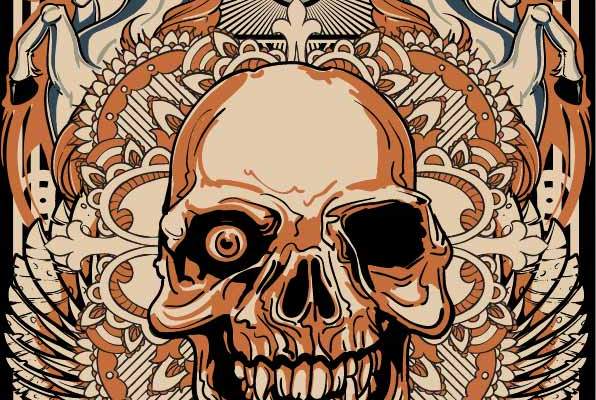 几何条纹独角兽翅膀骷髅头印花矢量图服装裁片T恤烫图印花花型素材