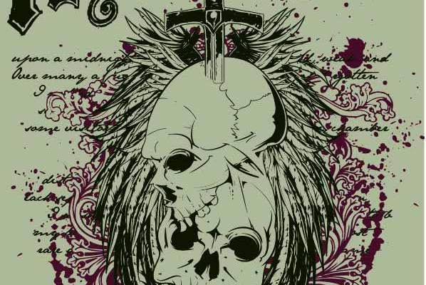 骷髅头字母花纹印花矢量图服装裁片T恤烫图印花花型素材