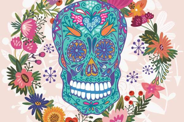 植物花卉骷髅头花纹印花矢量图服装裁片T恤烫图印花花型素材