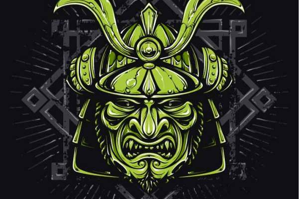 武士图案印花矢量图服装裁片T恤烫图印花花型素材