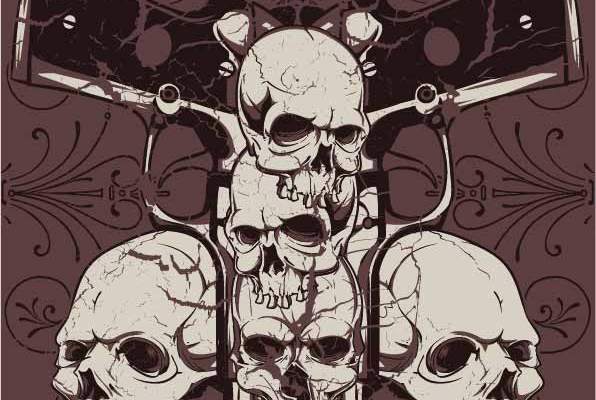 骷髅头字母手枪印花矢量图服装裁片T恤烫图印花花型素材
