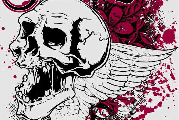 骷髅头字母花纹印花矢量图服装裁片T恤烫图印花花型素材