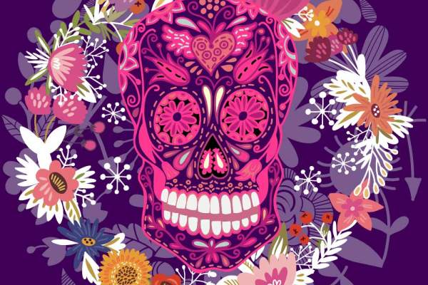 植物花卉骷髅头花纹印花矢量图服装裁片T恤烫图印花花型素材