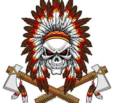 羽毛骷髅头斧子印花矢量图服装裁片T恤烫图印花花型素材