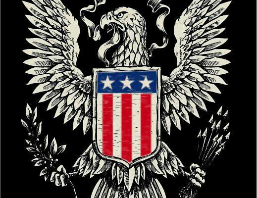 老鹰盾牌星条旗印花矢量图服装裁片T恤烫图印花花型素材