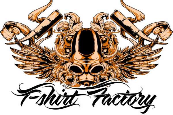 字母几何花纹翅膀印花矢量图服装裁片T恤烫图印花花型素材