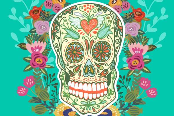 植物花卉骷髅头花纹印花矢量图服装裁片T恤烫图印花花型素材