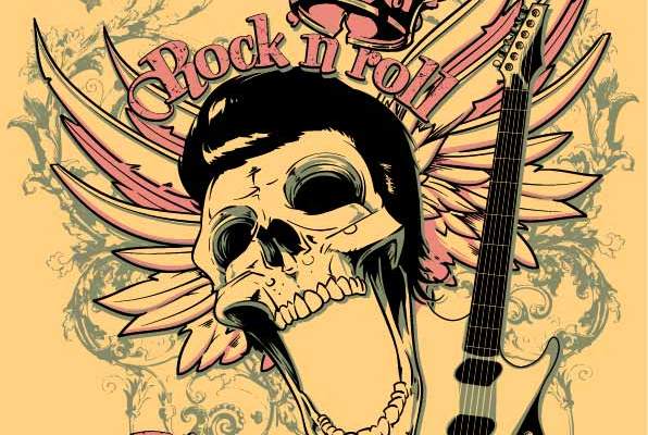 几何花纹骷髅头吉他印花矢量图服装裁片T恤烫图印花花型素材