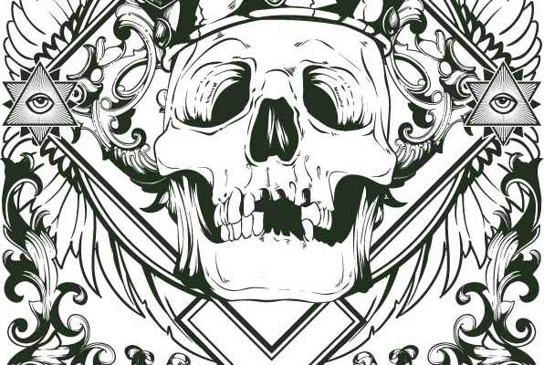 几何花纹骷髅头皇冠字母印花矢量图服装裁片T恤烫图印花花型素材
