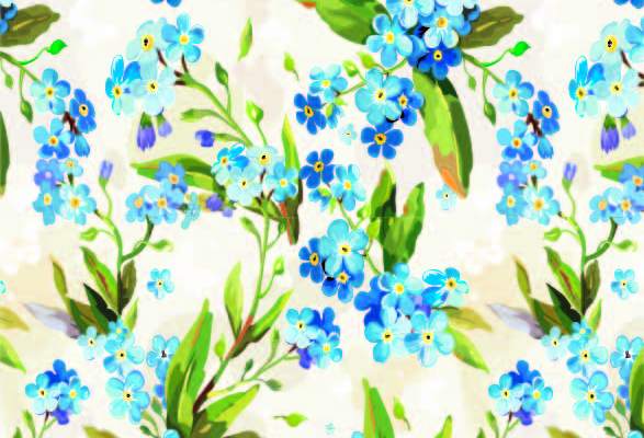 植物蓝色小花朵印花矢量图服装纺织数码印花花型素材