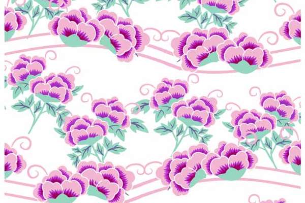 植物花纹粉色花朵拼接印花矢量图服装纺织数码印花花型素材