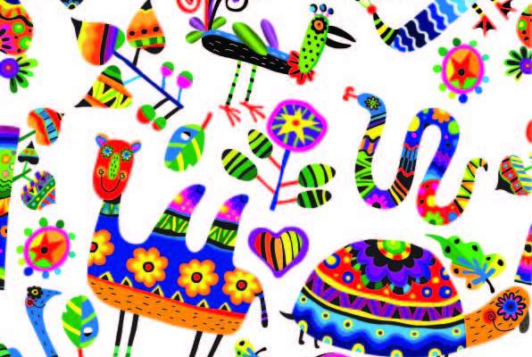 卡通动物民族风花纹印花矢量图服装纺织数码印花花型素材