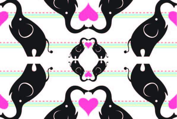 卡通动物大象爱心拼接印花矢量图服装纺织数码印花花型素材