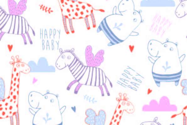 卡通动物长颈鹿河马斑马印花矢量图服装纺织数码印花花型素材